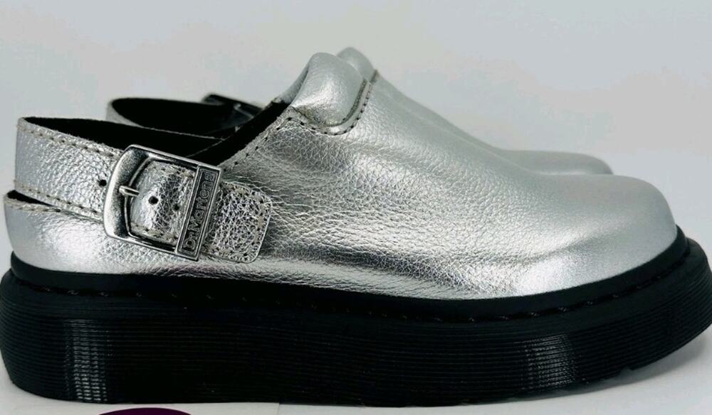 Dr. Martens Laketen Silver Metallic Tumble Leather Slingback Mules Size 13 Mens